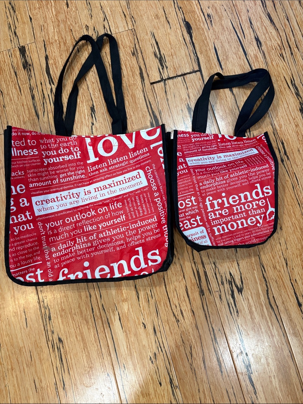 Lululemon two Red Text-Print Tote Bag with Black Straps - Women Bags